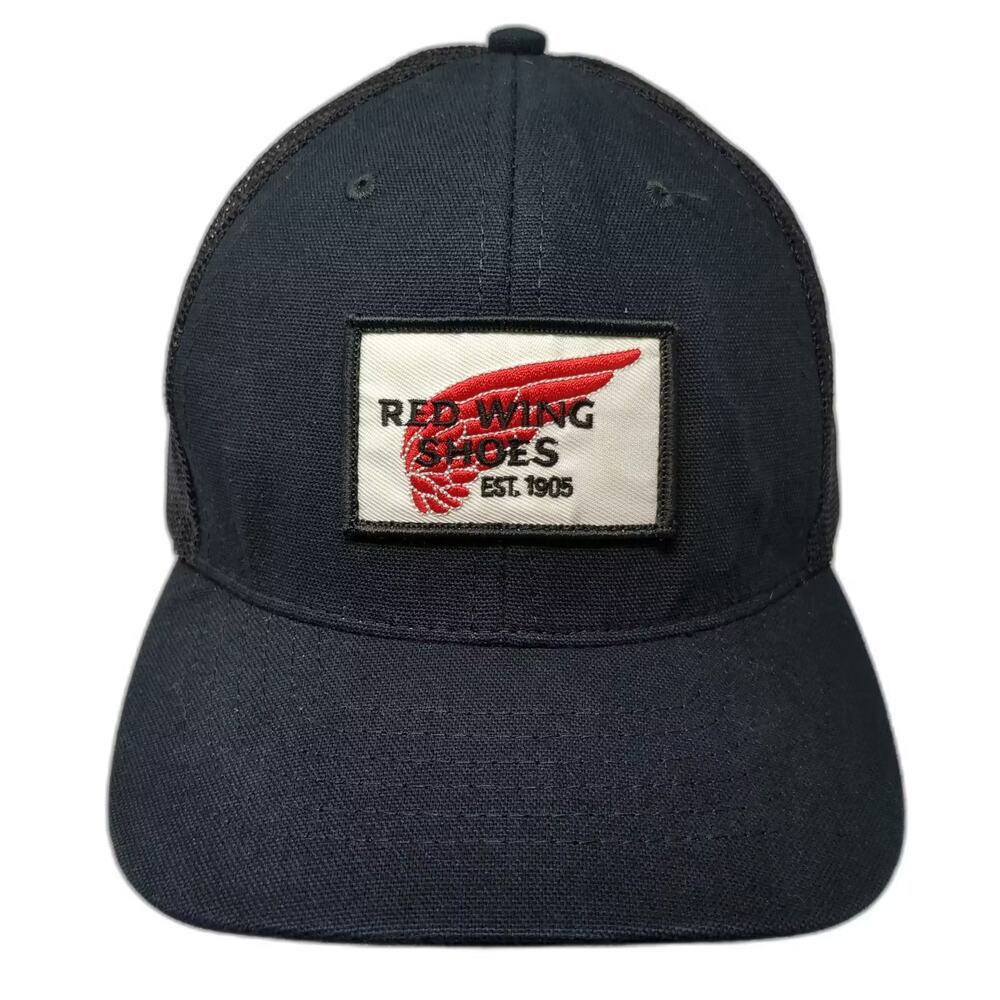 Red Wing Trucker Hat Black OS Mesh Back Embroidered Patch Adjustable Snapback